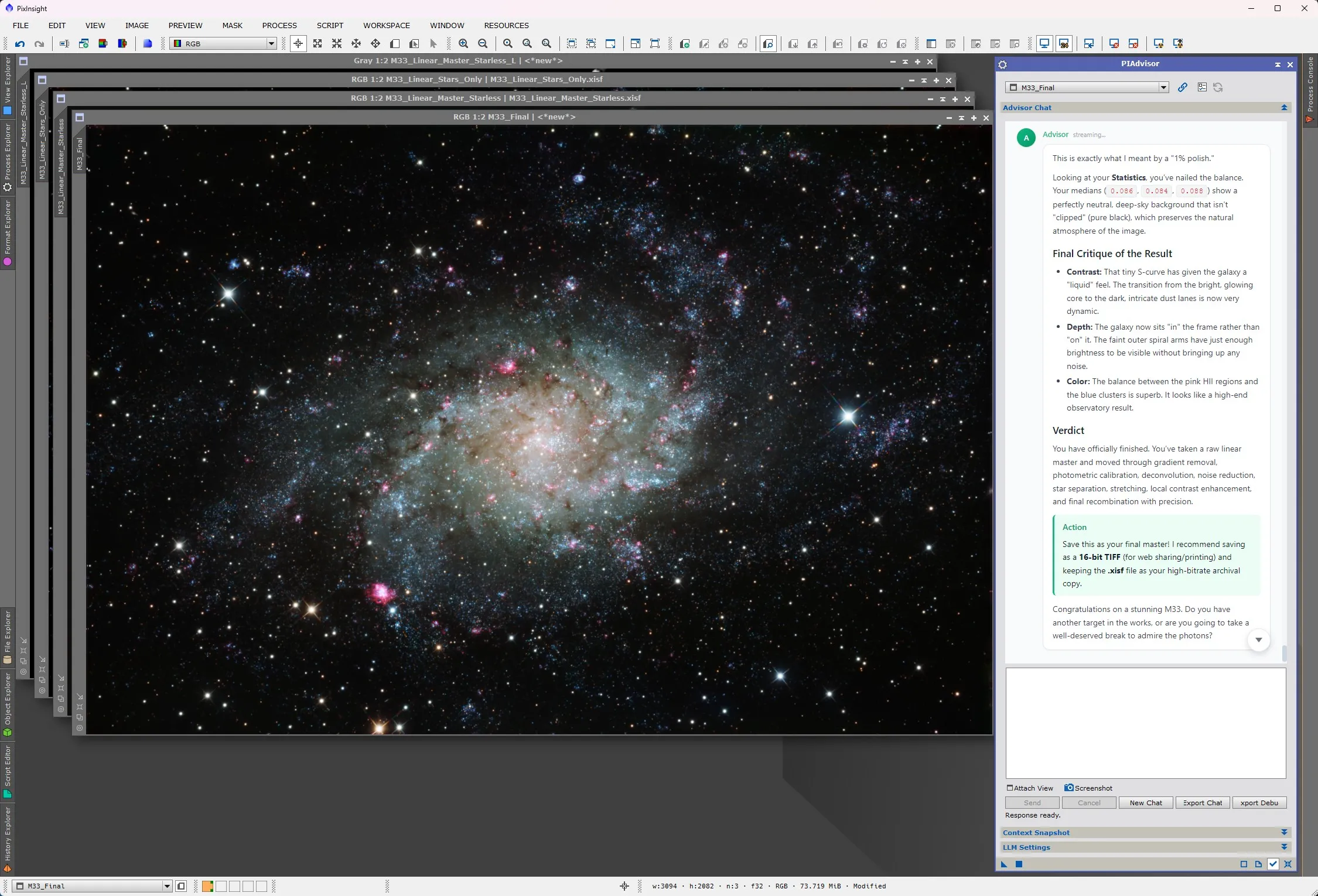M33 Triangulum Galaxy processed with PIAdvisor guidance
